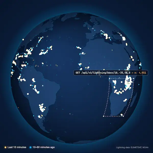 Lightning Flashes on world map